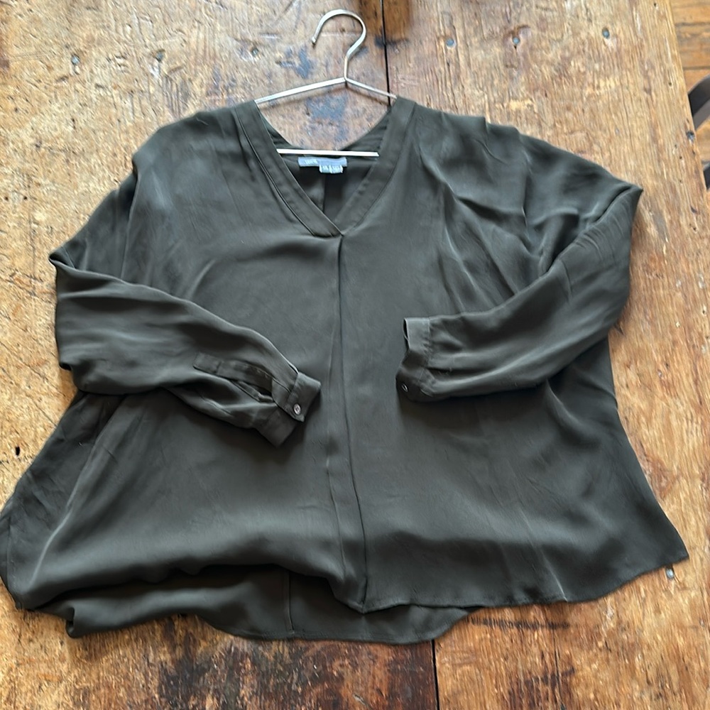 XS Silk Vince Blouse - Dark Green